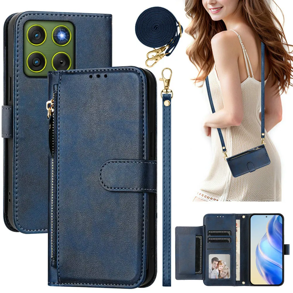 Premium Crossbody Zipper Leather Wallet Case
