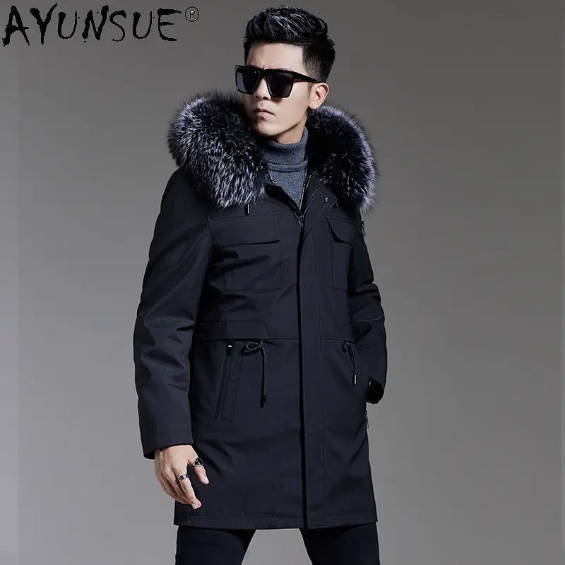 

Thick Warm Detachable Real Mink Fur Inner Parkas Men Silver Fox Fur Collar Men's Winter Jacket Casacas Para Hombre Invierno FCY