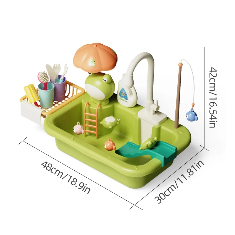 Plastic Kids Kitchen Sink Playset with Running Water