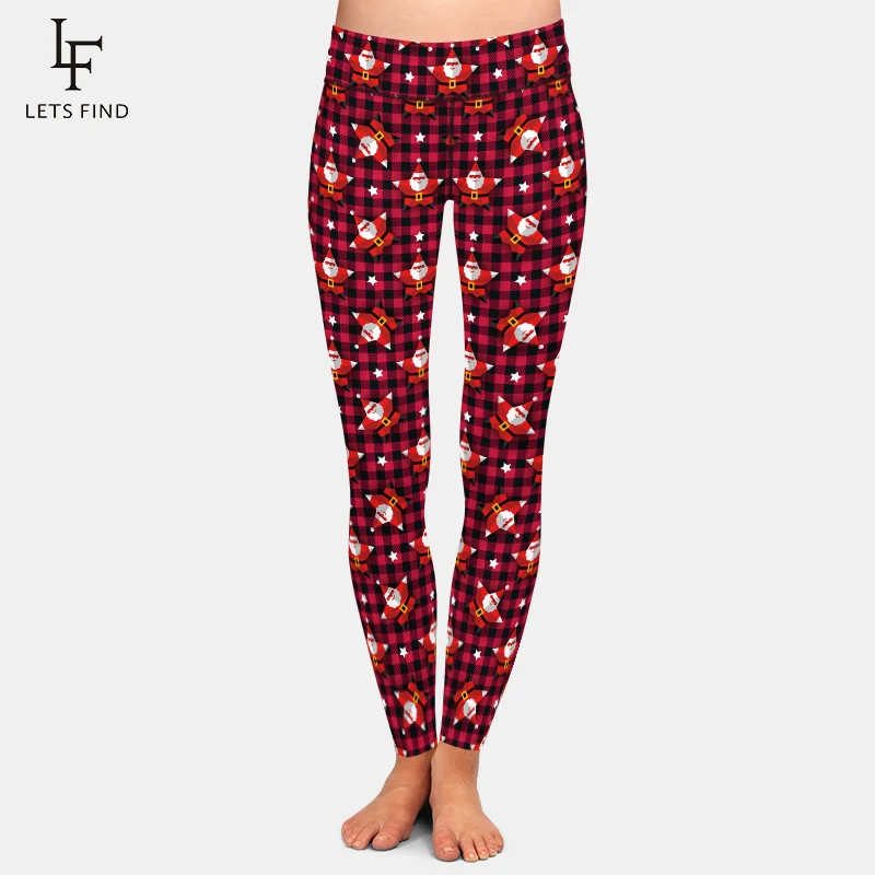 LETSFIND 2021 New Merry Christmas Print Women Pant High Waist Fitness Slim Soft Stretch Warm Full Leggings fccexio checkerboard color butterfly 3d print women high waist workout pant plus size fitness slim soft stretch sexy leggings