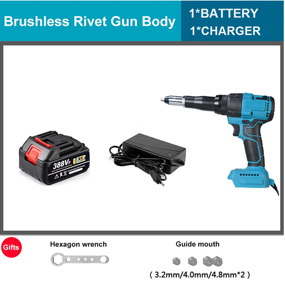 TMISHION Pistolet à rivets sans balais automatique Pistolet à riveter  électrique sans fil bleu 18 V sans balais LED outil à main - Cdiscount  Bricolage