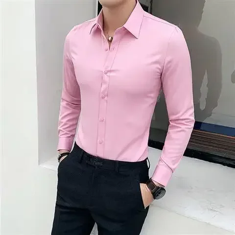 thumbnail image 1 of Camisas y blusas para hombre, de negocios, lisas, rojas, para hombre, ropa musculosa, elegante, estilo coreano, con cuello, elegantes, mangas cortas, 1 of 5