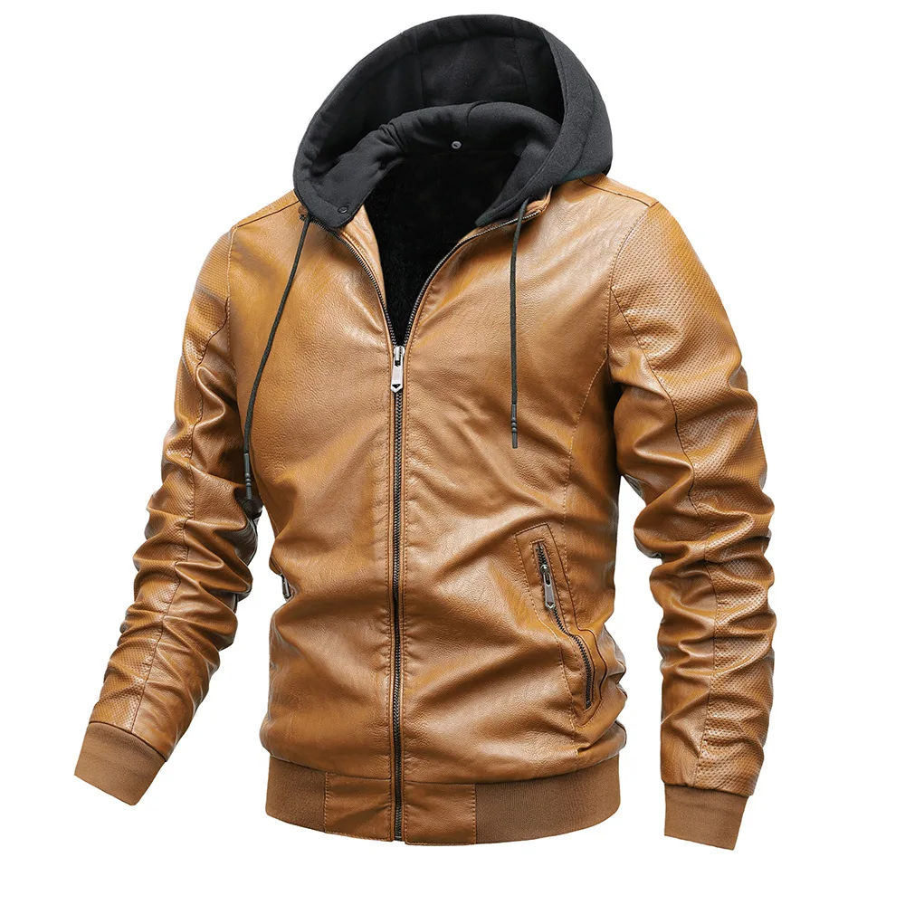 Men 2022 Winter New Leather Jackets Slim Fit Motorcylce PU Jacket Men's Coats Hooded Warm Thicken Biker Leather Clothing Male men's genuine leather blazers Casual Faux Leather