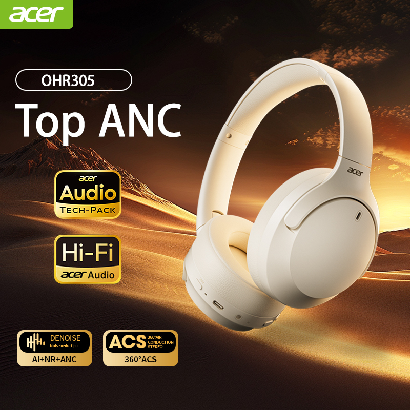Acer OHR305 ANC Wireless Headphones Head Tracking 3D Spatial Audio -42dB ANC Bluetooth 5.4 HIFI Headset ENC HD Mic Low-Latency