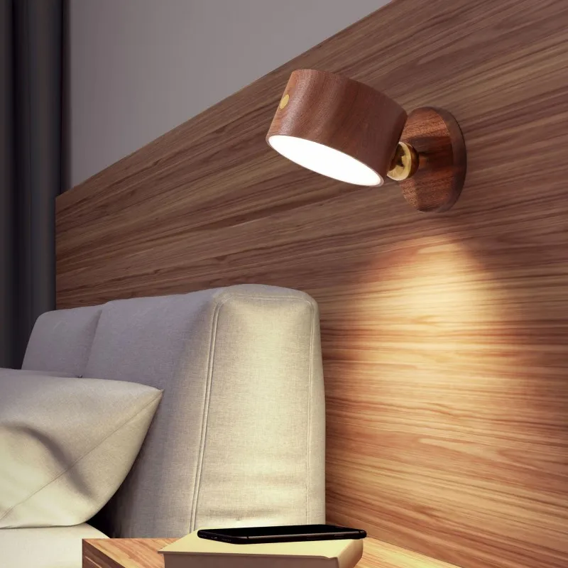 

USB Wooden Wall Lamp Desk Lamp Touch Dimming LED Night Light 360° Rotating Eye Protection Atmosphere Magnetic Bedside Light
