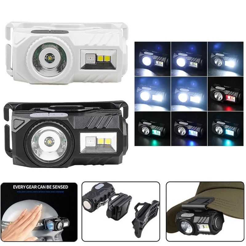 

Multi Light Source Induction Headlamp Rechargeable Waterproof Portable Sensor Headlight with Magnet Warning Lights Cap Clip Lamp
