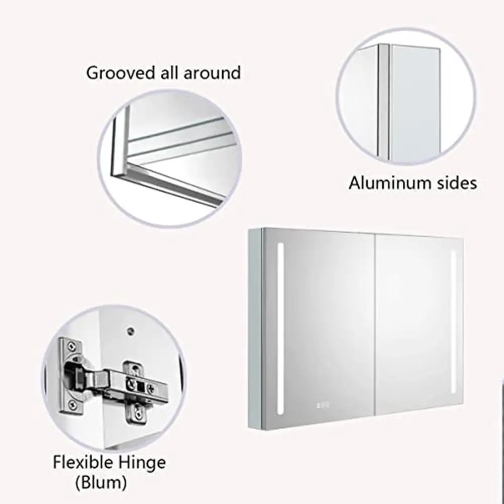 Aluminum Wall Mounted Bathroom Medicine Cabinet with LED Lights