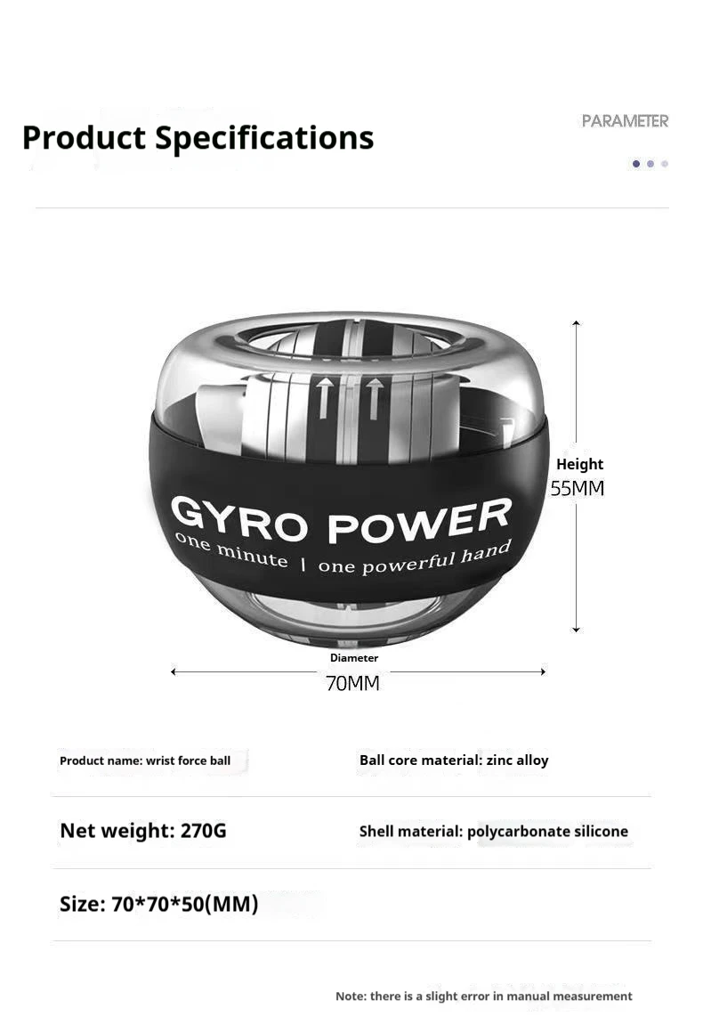 Utilizator ținând bila gyro cu curea pentru încheietură