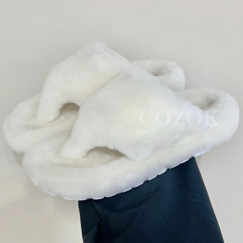 

Lovely Lazy Slippers 2023 Autumn New Wool Material Thick Bottom Ladies Flip Flops Clip Toe Design Platform Female Sandals