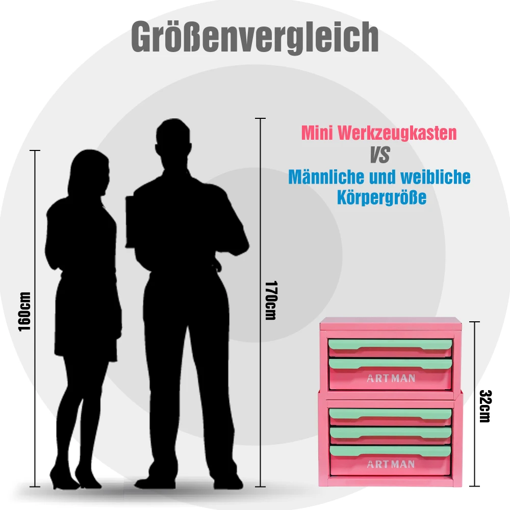 Werkzeugkasten, Werkzeugschrank mit Stilvollen Metallgriffen, Stapelbar, Elegante Kosmetikbox mit Schubladen, Platzsparend, Vielseitiger Aufbewahrungsbehälter – Detail 31
