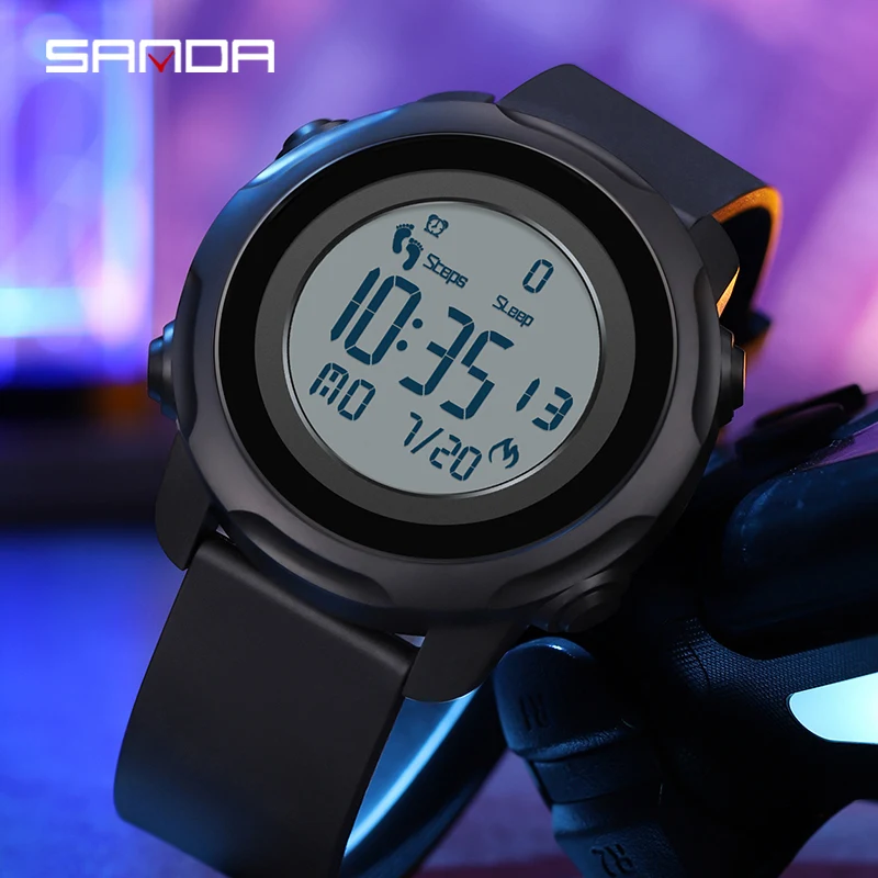 2023 SANDA New Step Calories Fashion Alarm Clock Men's Watch Men's Waterproof Shock Proof Sleep Monitoring Smart Wristwatch 6121 pujimax 4pcs aa rechargeable lithium battery 3400mwh li ion battery original smart battery charger for flashlight alarm clock