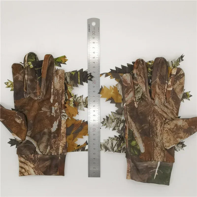 Outdoor Hunting Fishing Shooting 3D Maple Leaves Bionic Camouflage Full Finger Skidproof Silicone Dots Non-Slip Hunter Gloves