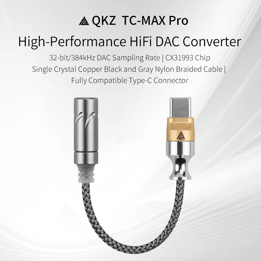 Headphone Adapter QKZ TC-MAX Pro HiFi DAC USB Type C To 3.5mm Audio Decoder IEM AMP Mobile Phone Adapter CX31993 32bits/384kHz