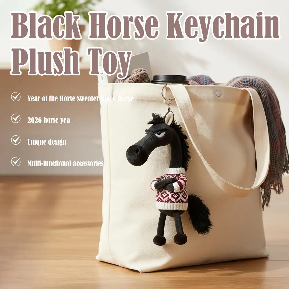 Plush Black Horse Keychain and Backpack Pendant: 2026 Year of the Horse Mascot