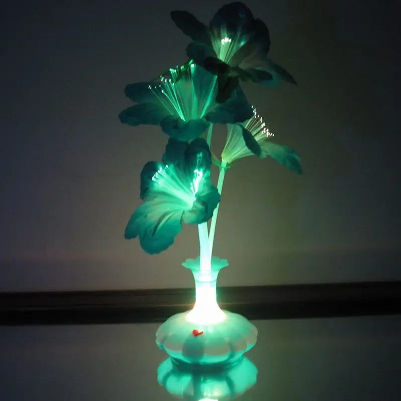 Fiber Optic Light Flower Vase Artificial Floral Arrangement LED Color Changing Fiber Optic Lamp Nightlight for Party Decoration women s halter style shiny sexy one piece suit artificial leather bikini pole dance night party customization