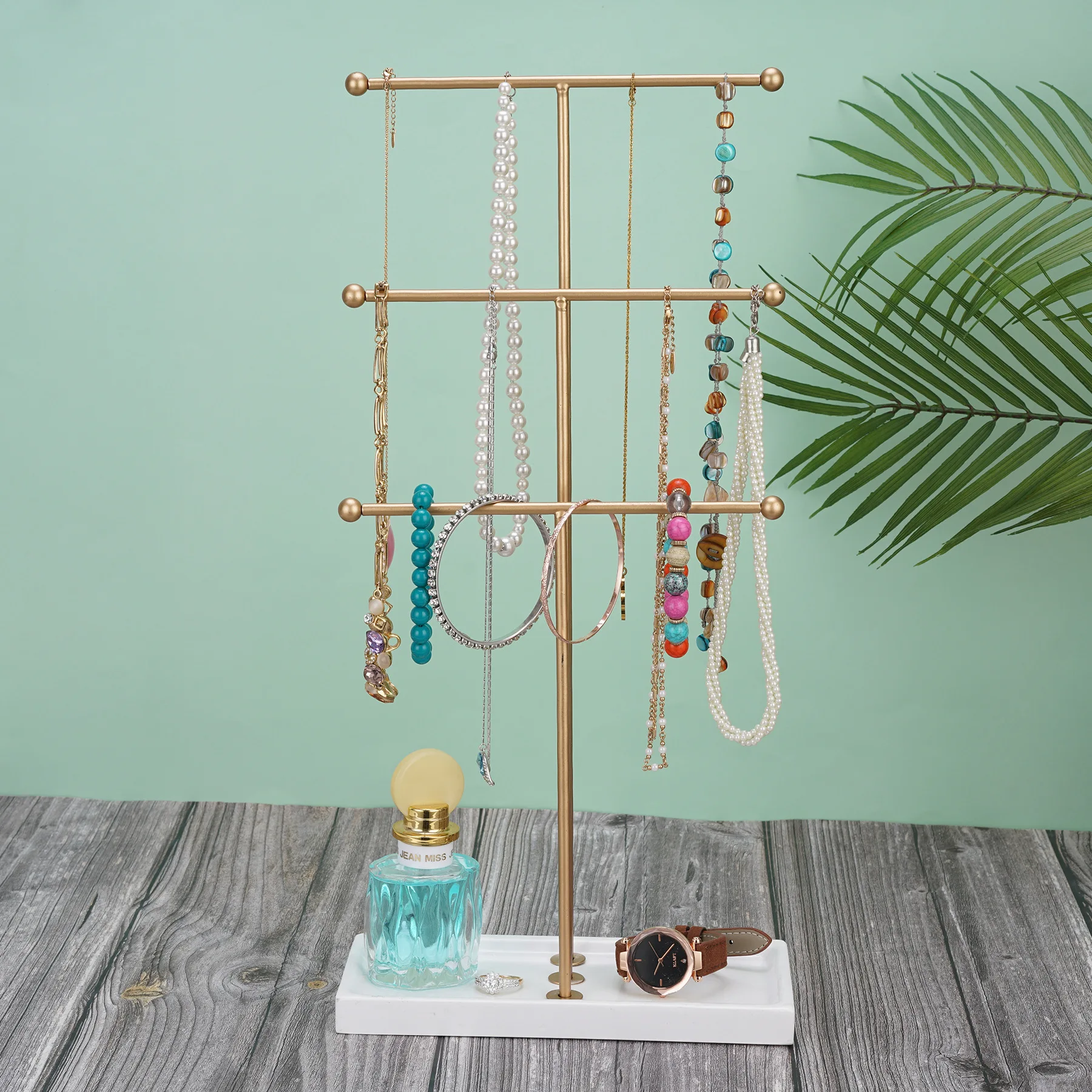 Jewelry Organizer Display Stand Earrings Necklace Bracelets Storage Rack Organizer DIY Jewelry Display Stand With Wooden Base