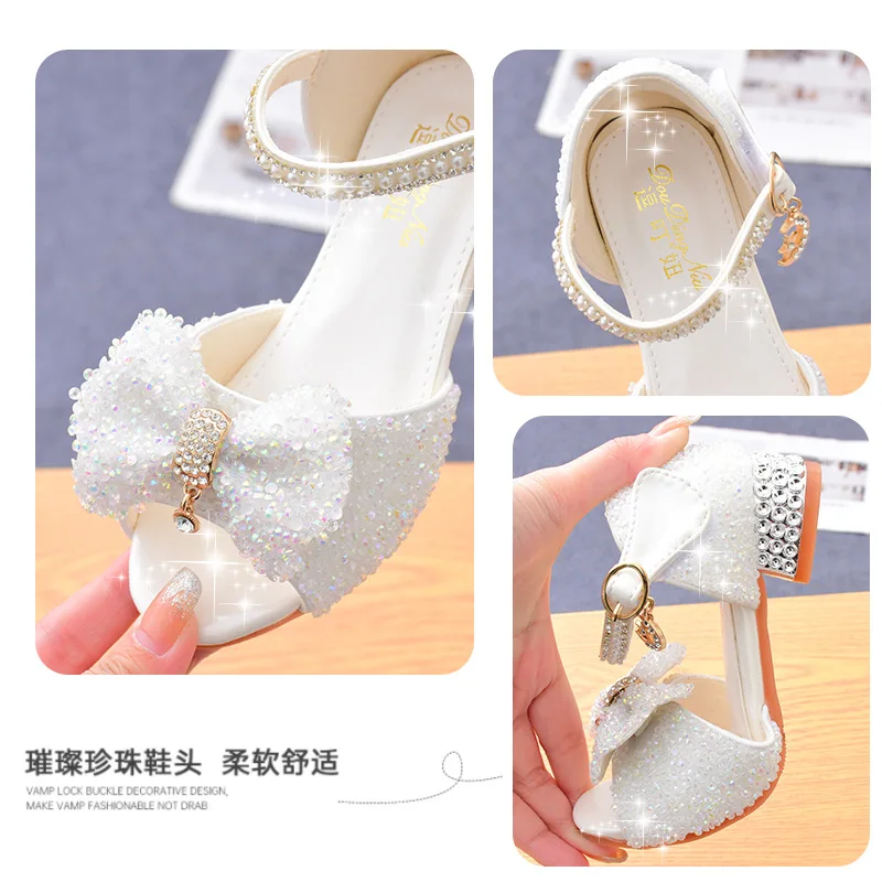 Children's Sandals Summer Princess Crystal Shoes Girls High Heels Fashion Sequins Girls Soft Bottom Performance Shoes baby shoes,kids shoes,children sandals,kids sandals