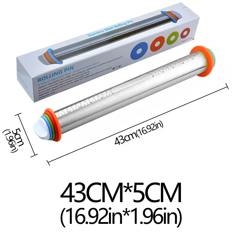 Multi-Function Stainless Steel and Silicone Rolling Pin with Adjustable Thickness Rings and Non-Stick Kneading Mat