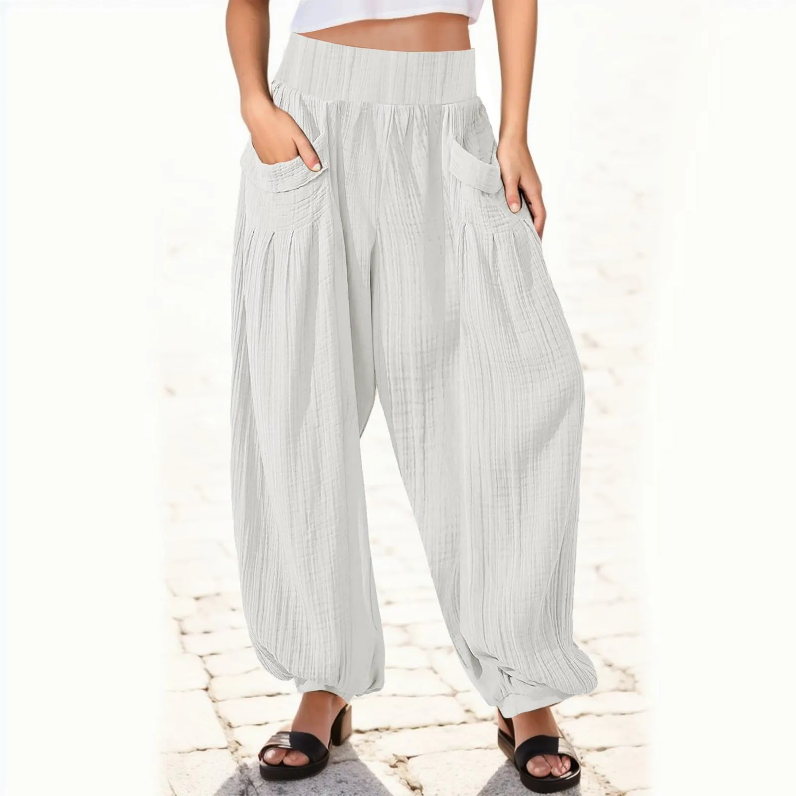 

Ladies Sweatpants Oversize Womens High Waist Wide Leg Casual Palazzo Pants Loose Baggy Harem With Pockets Trousers