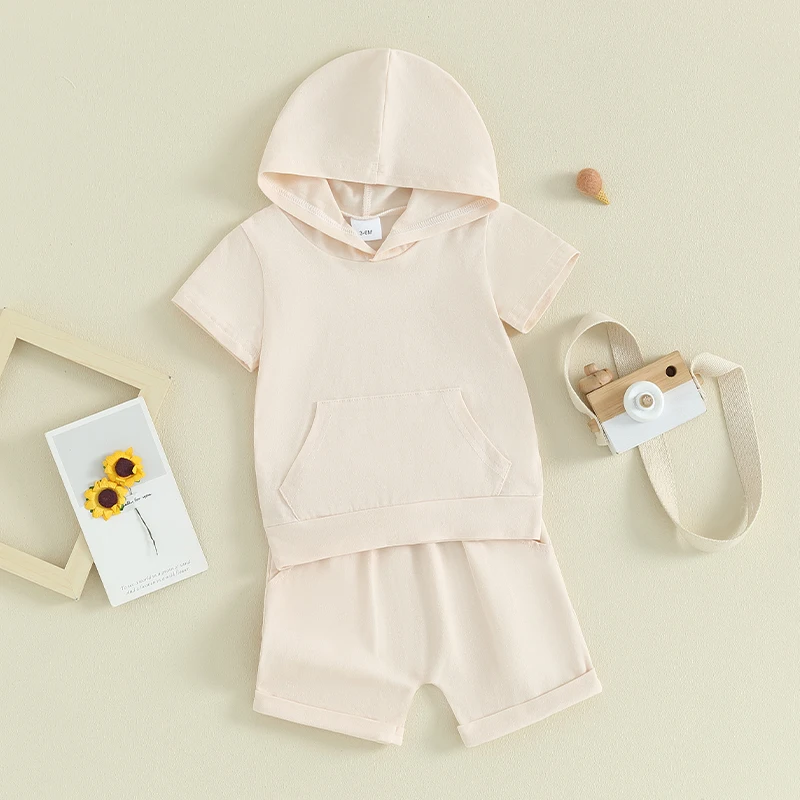 ma&baby 3M-3Y Infant Newborn Toddler Baby Boy Girl Clothes Sets Casual Summer Outfits Pocket Hooded T-Shirt Shorts