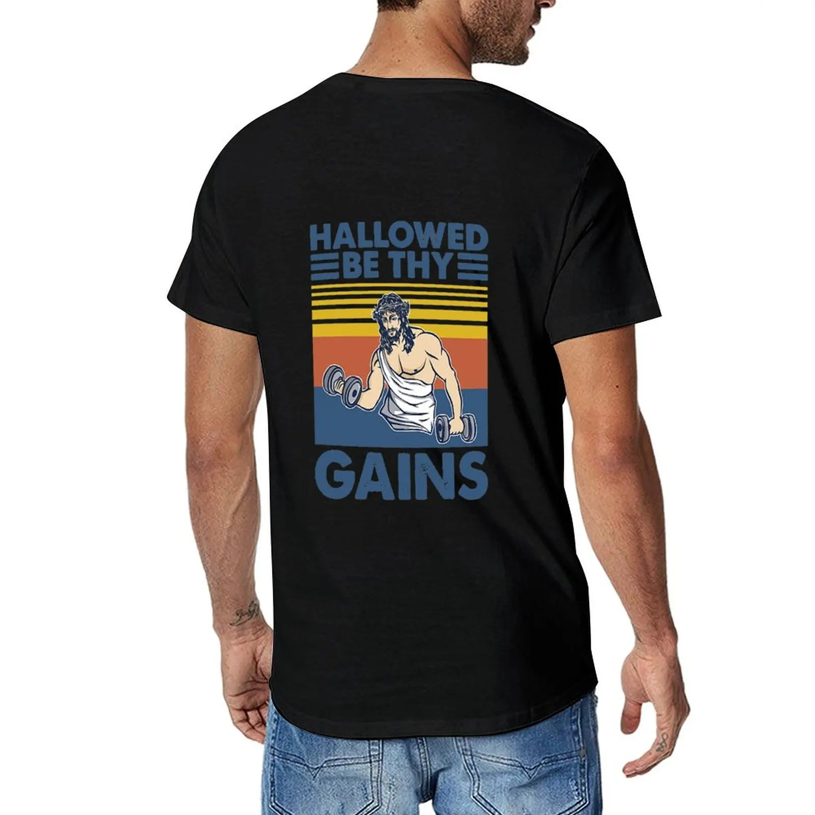 

Hallowed Be Thy Gains Jesus Gym Vintage T-Shirt quick-drying vintage clothes blacks mens workout shirts