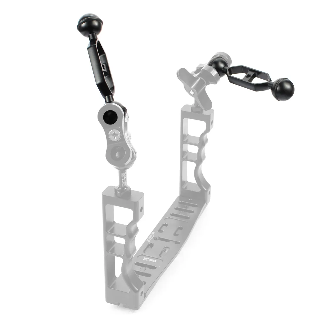 1-Zoll-Tauchlicht-Taschenlampe aus Aluminiumlegierung mit doppeltem Kugelgelenkarm für Butterfly-Clip-Klemmhalterung für Unterwasserfotografie – Detail 1