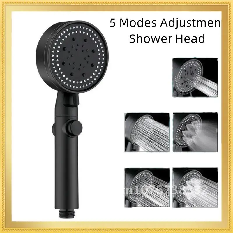 

5 Modes Water Saving Shower Head Black Adjustable High Pressure Shower One-key Stop Water Massage Shower Head For Bathroom