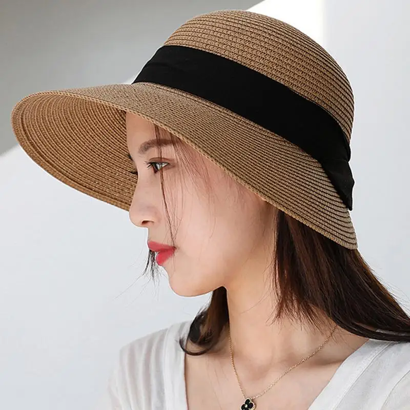 Foldable ladies soft top sun hat beach straw hat comfortable and breathable travel summer anti-ultraviolet