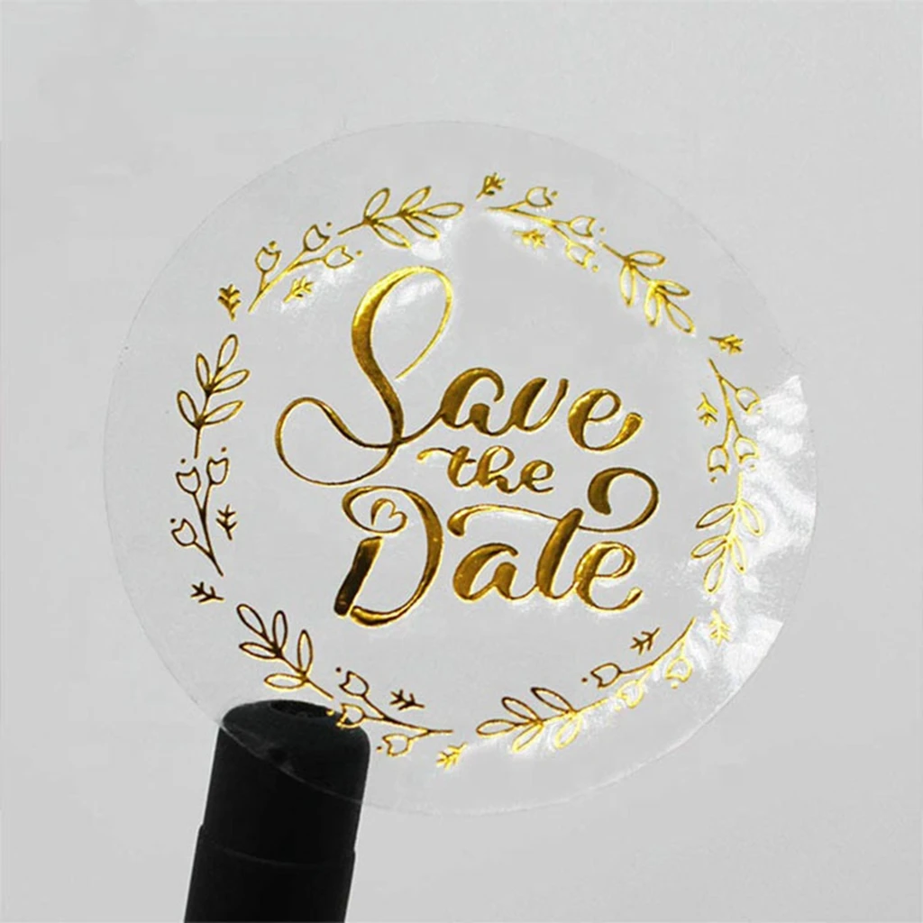Customized Circle Gold Foil Wedding Transparent Stikers Round Self Seal Gift Seal Decoration Holiday Labels Golden Shiny