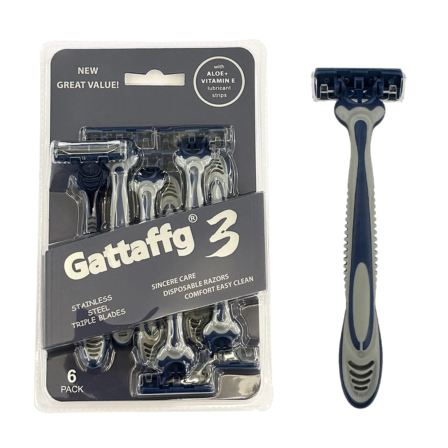 남성용 일회용 면도기, 윤활 스트립과 회전 헤드가 있는 3중 면도날, 패키지당 6개, 남성용 수염 면도기 트리머