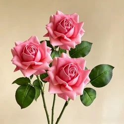 Luxurious Real Touch Roses - Set of 3 Artificial Flowers for Elegant Home and Event Decor (3PCS - Rose - pink)