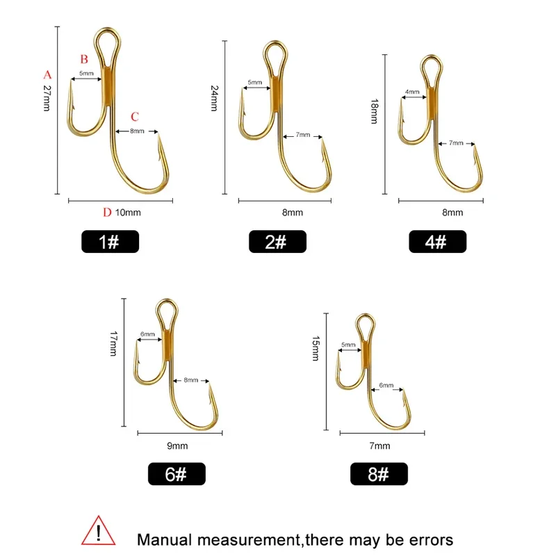 Description Picture 3 of item20pcs Double Fishing Hook High Carbon Steel Golden Barbed Hook 2# 4# 6# Pike Trout Perch Ringed Fishhooks Fishing Hook