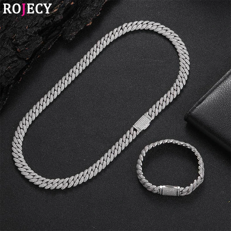 

10mm Thick Gold Bracelet Necklace for Men Women Double Row Stone Silver Hip Hop Neck Hand Cuba Chain Fashion Jewelry