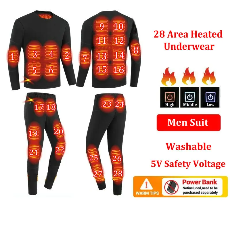 

New Men 28 Zone Heating Winter Thermal Heated Jacket Vest Heated Underwear Men's Ski Suit USB Electric Heating Clothing Fleece