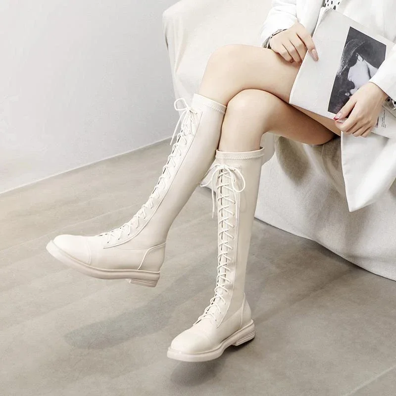Footwear Elegant with Low Heels Ladies Boots Lace-up Shoes