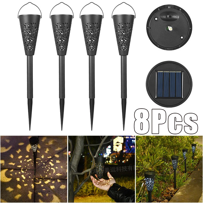 

8Pcs Solar Powered Courtyard Lights LED Waterproof Balcony Hollow Out Outdoor Home Garden Villa Lawn Atmosphere Decoration Lamps