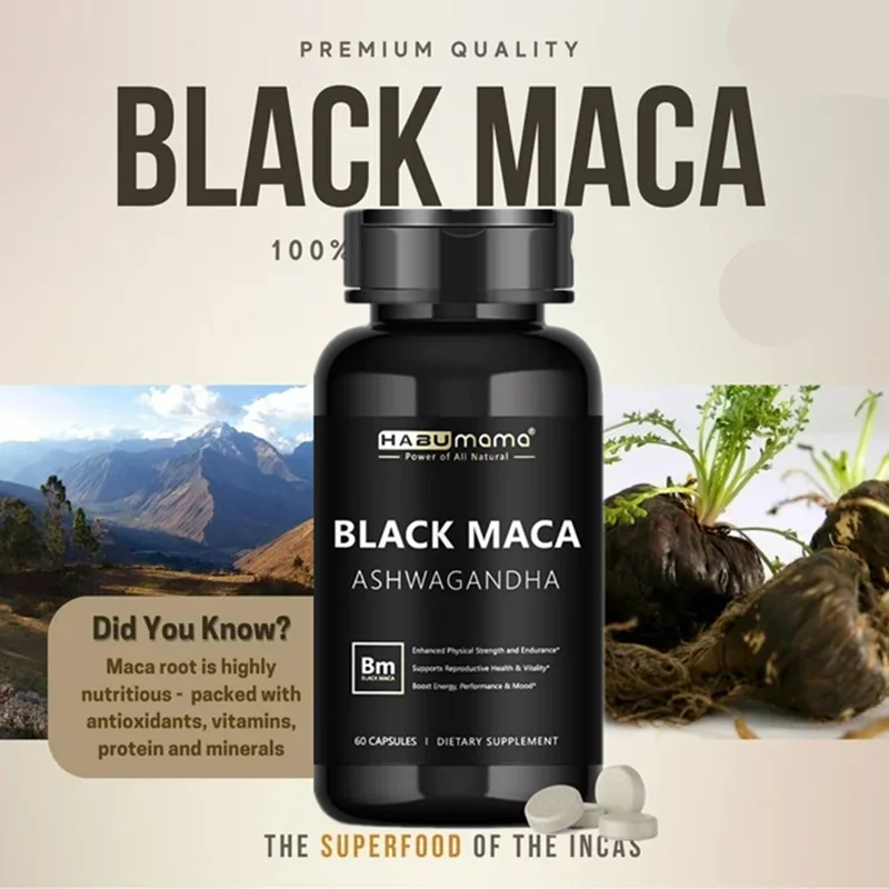 Organic Black Maca Root + Ashwagandha Extract Supplement for Women & Men Erect Energy Endurance Vegan Pills organic maca supplement