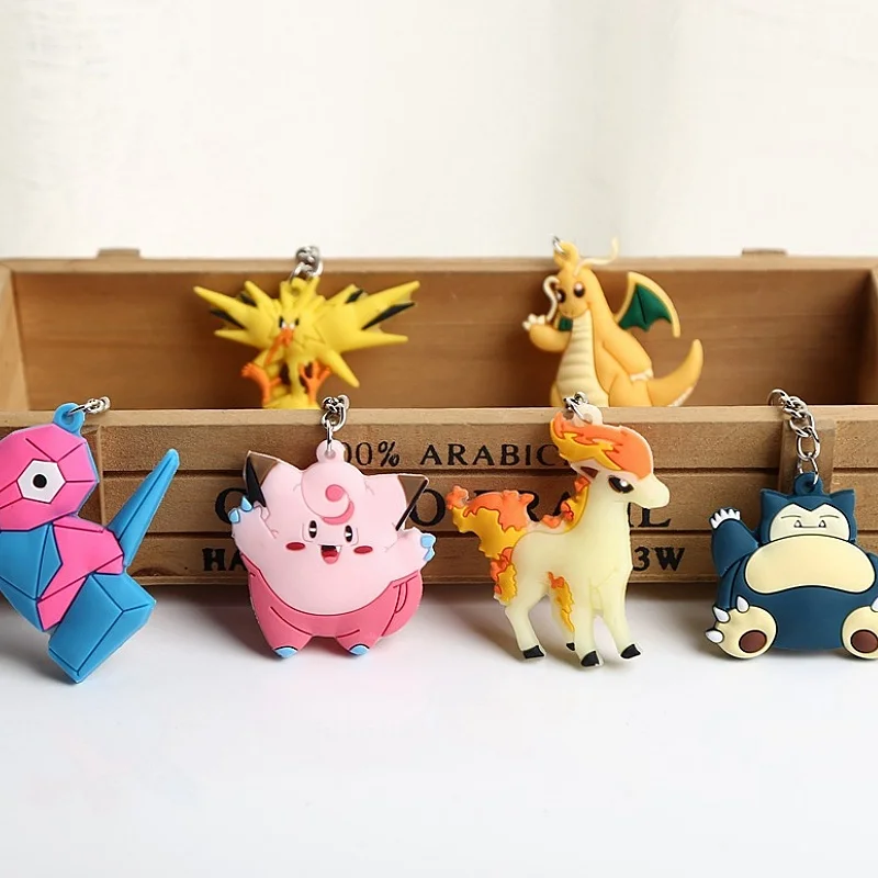 Pokemon Anime Marowak Abra Gengar Ponyta Porygon Alloy Silicone Keychain Accessories Pendant Bag Key Ring Pendant Birthday Gifts key chain