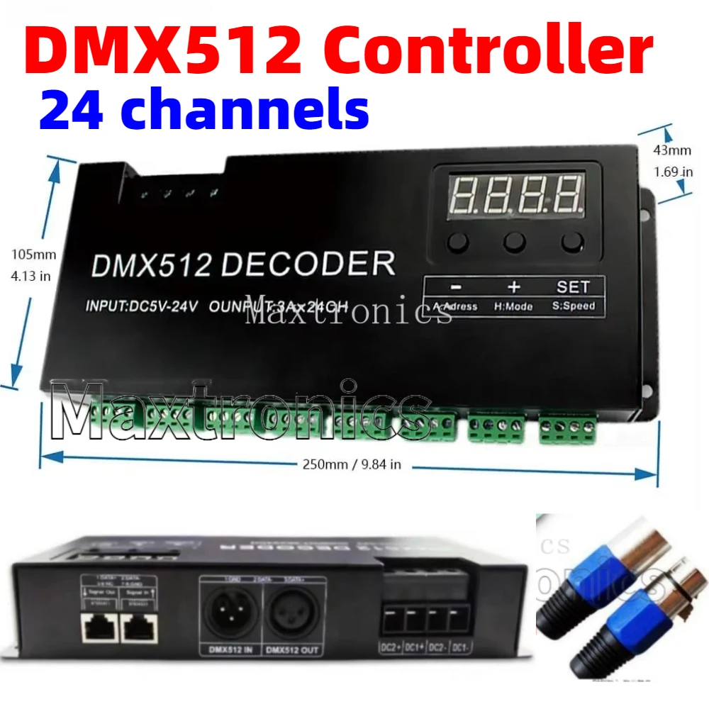 DMX512 Controller 24 Channel DMX Decoder with RJ45 and XLR Plug For ...