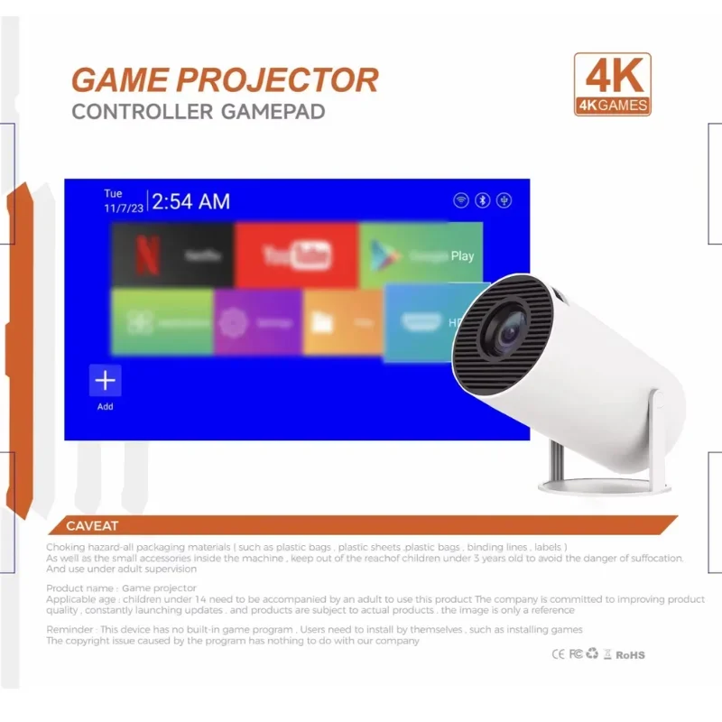 ApexTP3D 게임 프로젝터 2 in 1 HY300 M300MAX 컨트롤러 게임패드 안드로이드 11 5G 와이파이 플레이스토어 홈 시네마 야외용 4k 휴대용 프로