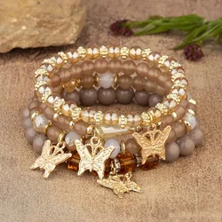 Trendy Butterfly Beaded Bracelet Set - Pink Acrylic & Elastic Bohemian Jewelry Gift (5)