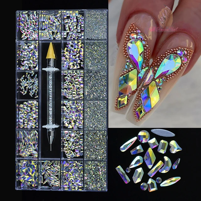Mixed 3D AB Diamond Gems Nail Glitter Rhinestones Nail Art Decorations  Shiny Stones Charm Manicure Accessories