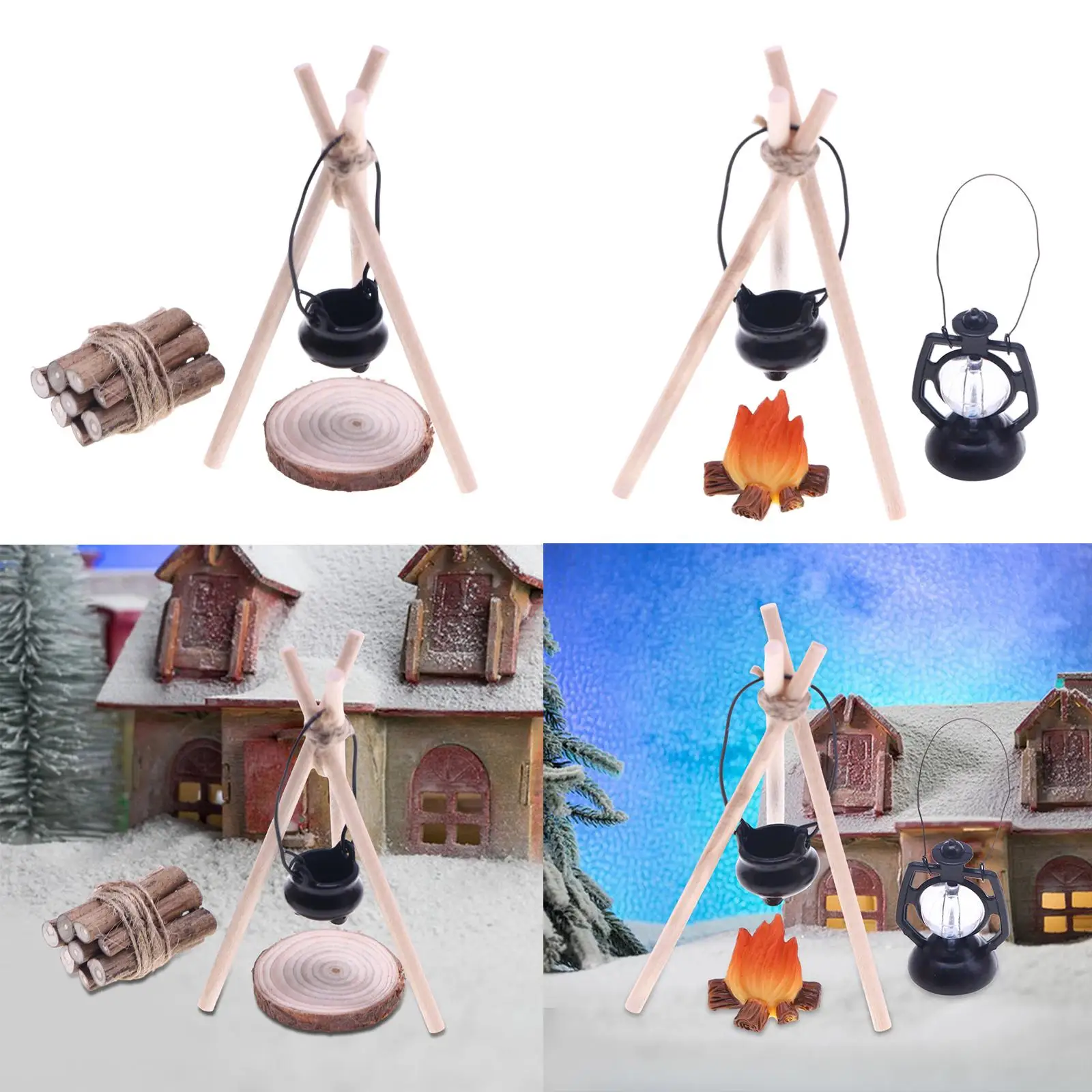 1/12 Doll House Camping Kits Campfire Scene Decor Pretend Play Miniature Scene Model Mini Camping Set for Festival Dollhouse 3