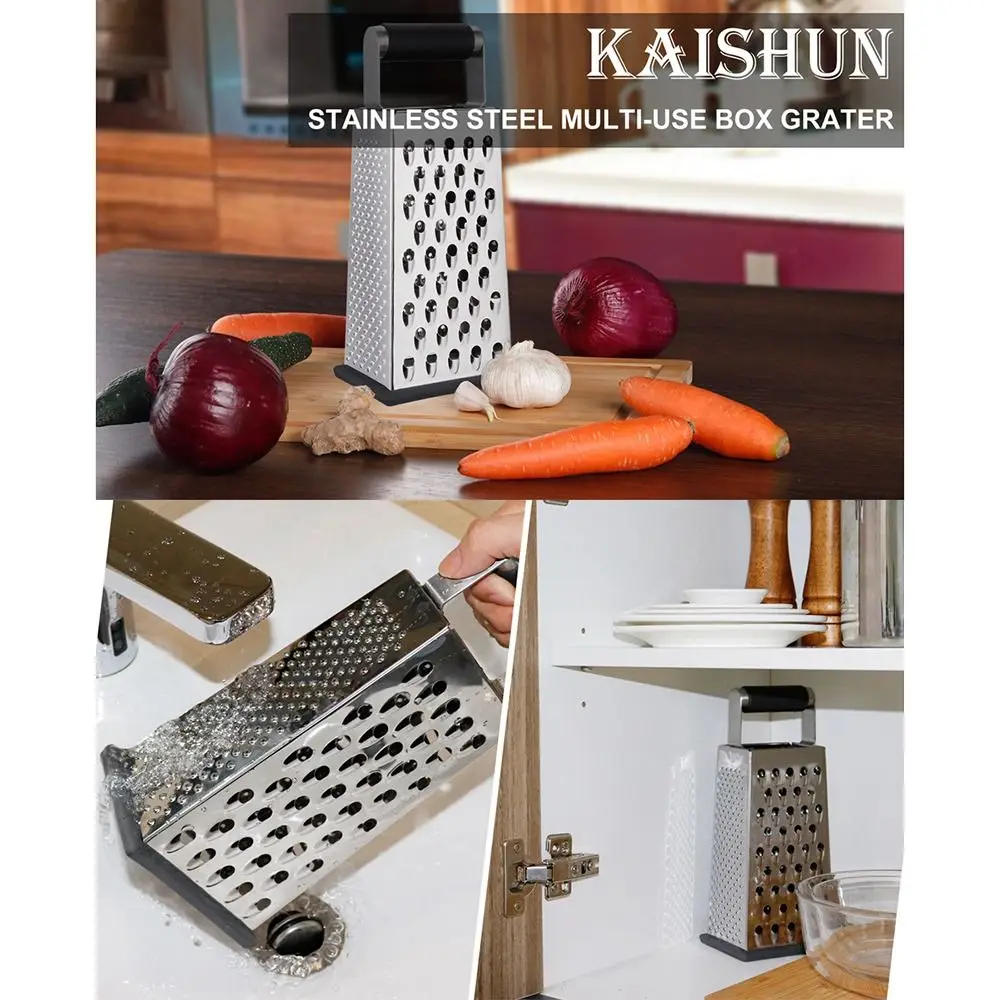 Stainless Steel Manual Cheese Grater 4-Sided Blades Sharp Blades Vegetable Slicer Multifunctional Handheld Design Food Shredder