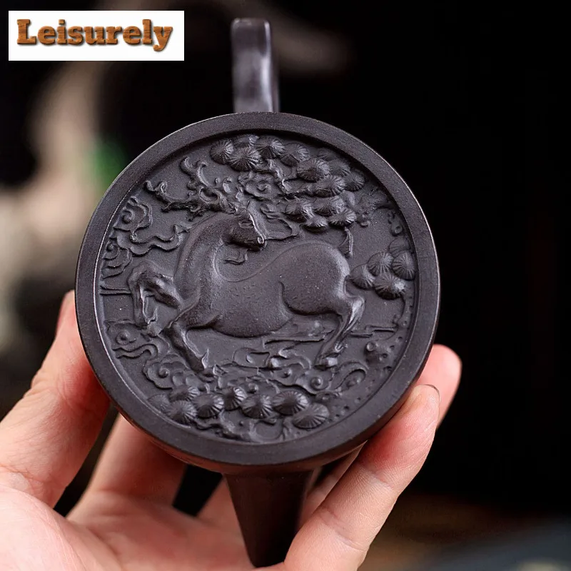 190ml Creative Yixing Purple Clay Teapots Handmade Pine Crane Pot Raw Ore Black Mud Kettle With Infuser Zisha Tea Set Supplies