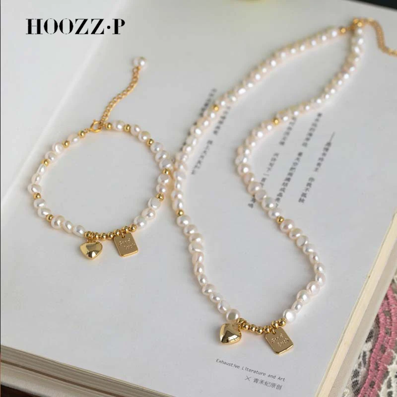 HOOZ Z.P 여성용 바로크 진주 목걸이 팔찌, 미니 화이트, 천연 담수 양식, 무당 벌레 작은 사랑 하트 쥬얼리, 2023 신제품
