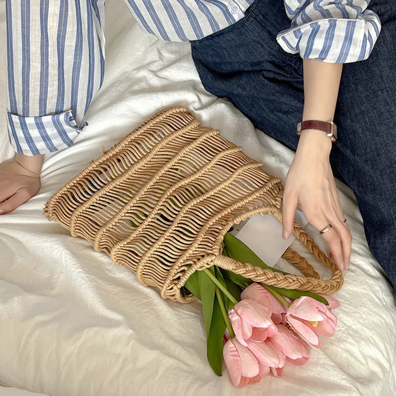 

Korean Version Retro Bags for Women Fashion All-match 2023 New Purse and Handbgs Casual Knitted Bag Solid Vacation Style