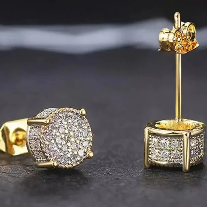 Stud earrings gold-color square and round ear studs for women fashion shiny classic rhinestone tiny earrings jewelry gift