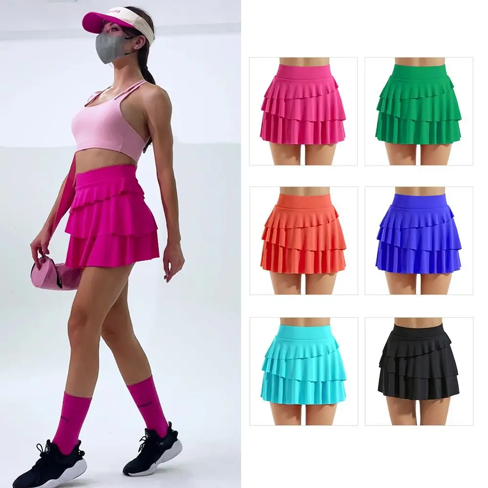 2 Pockets Women's Pleated Tennis Skirts Tummy Control Ruffle Golf Athletic Skirt with Shorts Quick Drying Layered Skirts Female