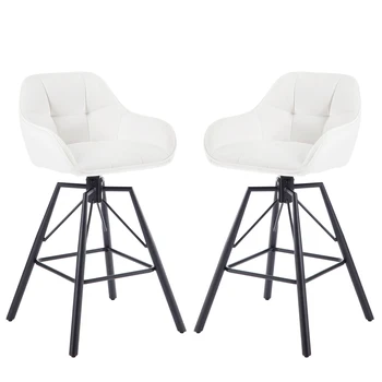 2PCSS/SET Rotatable Bar Stool Velvet High Bar Chair 360° Swivel Padded Seat with Backrest Footrest Counter Stool